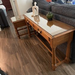 Oak Console Table with Glass