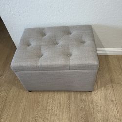 Beige Linen Ottoman With Storage 