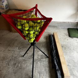 Baseball tennis pickle ball portable bucket softball batting practice tripod ball rack with carry bag 