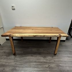 Solid Rainwood Live Edge Dining Table – Rustic / Wabi-Sabi – Seats 6–8