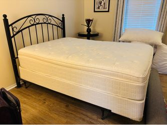 Full size wrought iron bed with box spring and mattress
