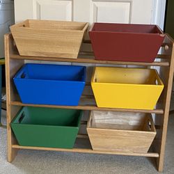 Wooden Toy Organizer With 6 Bins 