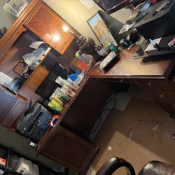 Executive Desk L Shaped Computer Desk with File Drawer and Storage Shelves