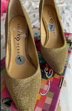 New Katy Perry Gold Glitter Heels Size 7