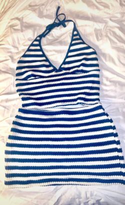 two piece blue and white striped set