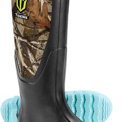 🔥 TIDEWE Rubber Boots Women Multi-Season, Waterproof Rain Boots w/ Steel Shank, 6mm Neoprene Durable Rubber Outdoor Hunting (Teal Green Camo Size 10)