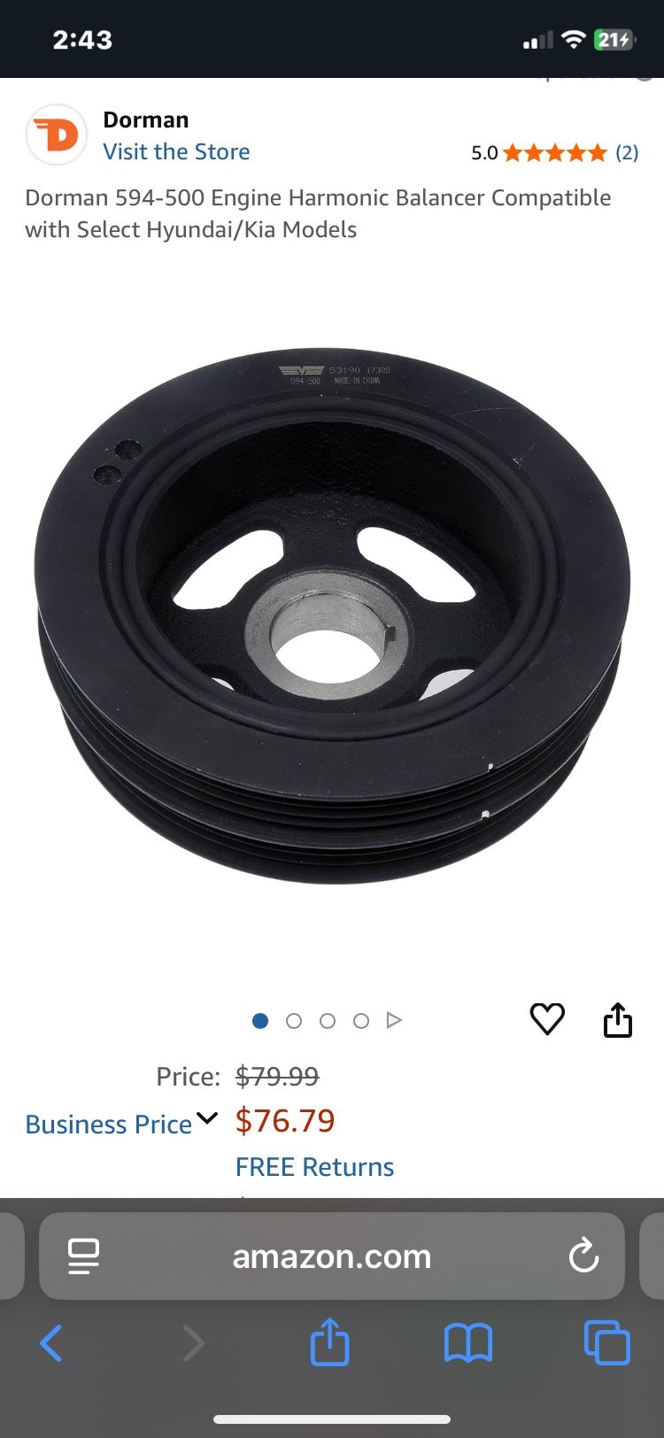 Engine Harmonic Balancer Compatible with Select Hyundai/Kia Models