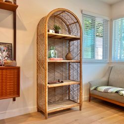Vintage mid century wicker shelving
