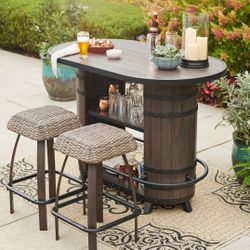 Real Living 3-Piece Wine Barrel Patio Bar Set