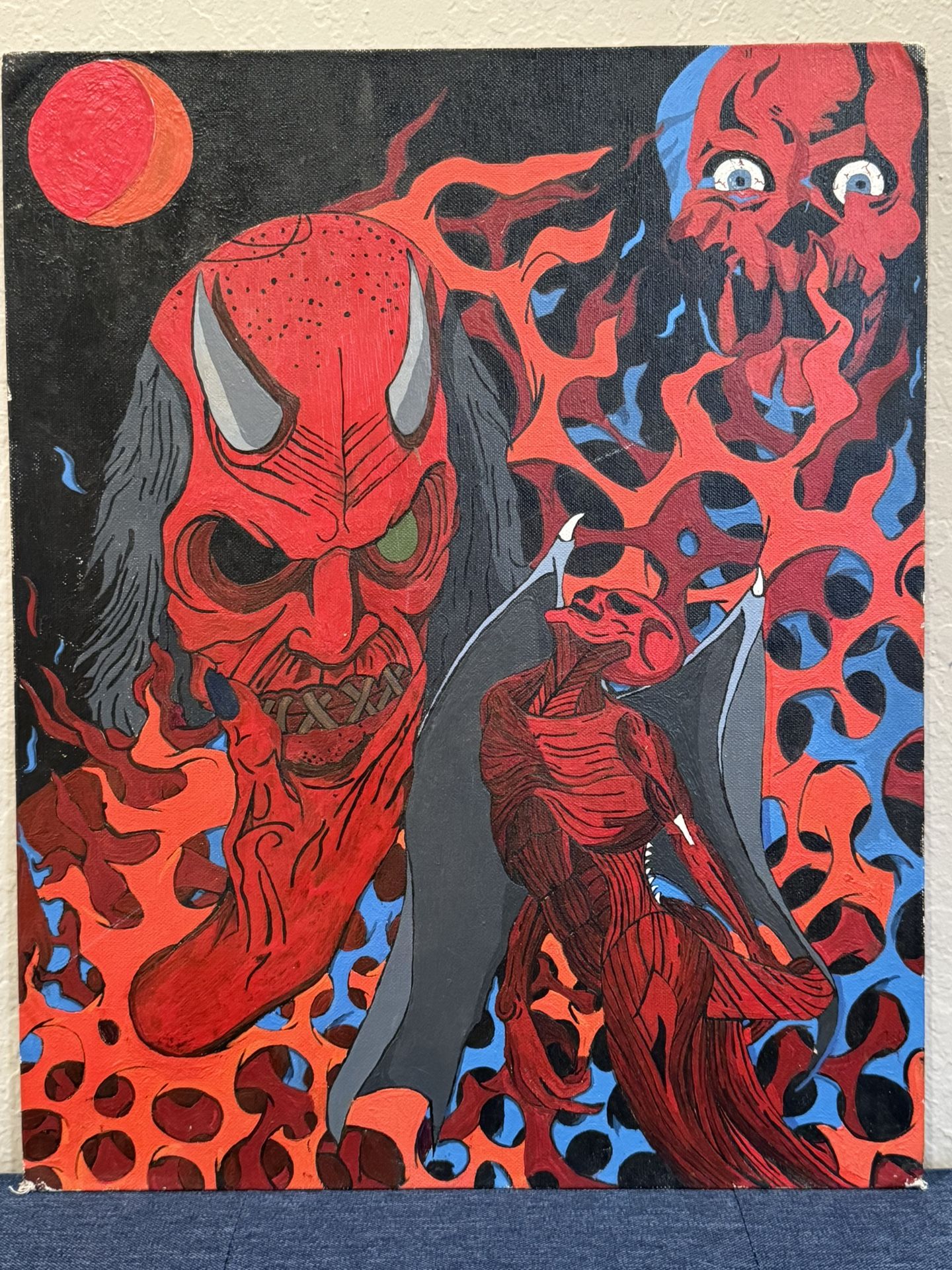 Epic c1980s Horror Oil Painting "The Ultimate Flesh" by Frank Chavez