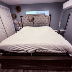 Ashley Furniture King  Size Storage Bed Frame with 2 Drawers and Adjustable Bed Frame w/ Remote