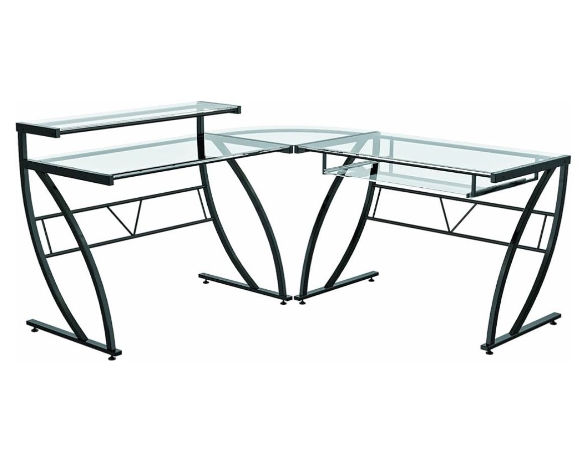 Glass L-Shaped Computer Home Office Gaming Editing Desk, Black