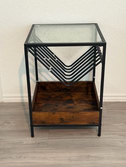 Glass Top Wooden Book Holder Side Table