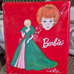 Vintage Barbie 1963 Red Vinyl Ponytail Clothes Trunk Carry Case with tons of outfits, dresses. Shoes