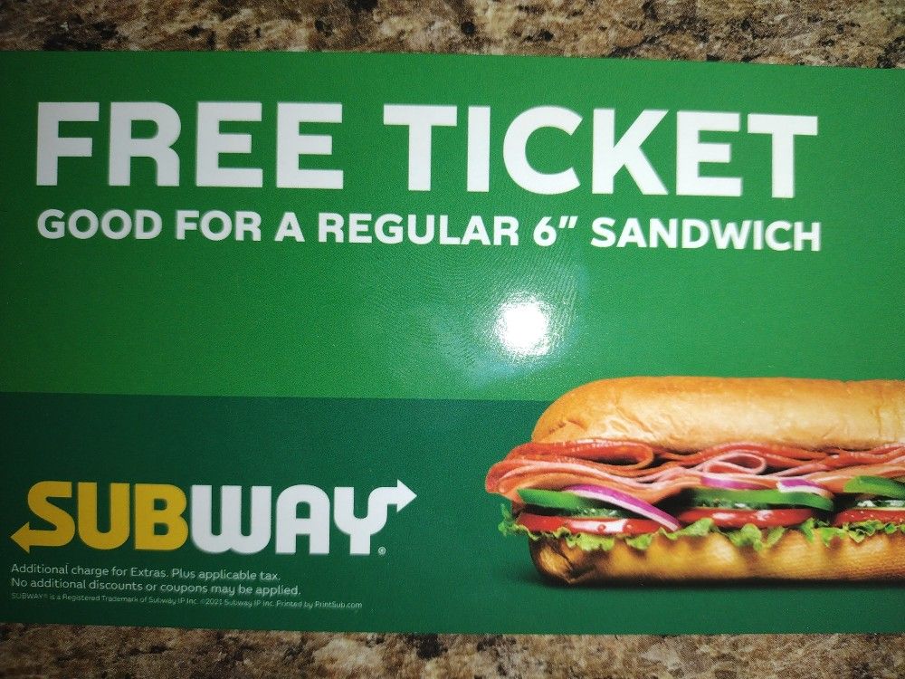 Free Six Inch Card From Subway