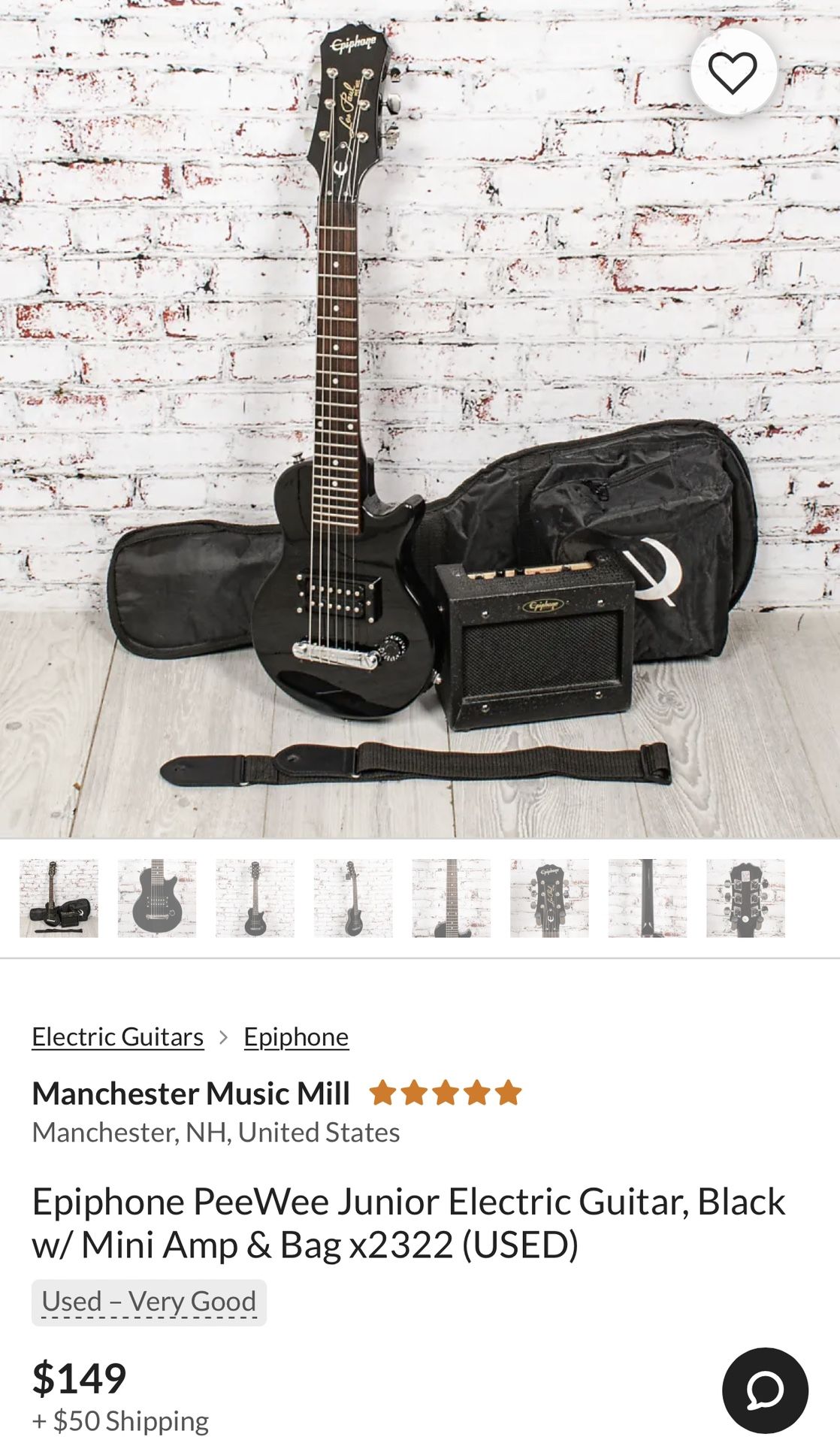 Epiphone PeeWee Junior Electric Guitar, Black w/ Mini Amp & Bag x2322 (USED)