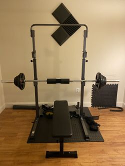 Home Gym Rack Bench Olympic Bar & Weights 