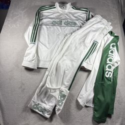 Vintage Adidas Tracksuit Men’s L Green White Embroidery 3 Piece 90s Baggy Y2K