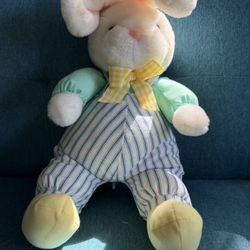 Vintage Plush By hallmark White Bunny Rabbit In Blue And White Striped Overalls 