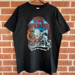 Vintage 90s Ride The Wild One No Place But Montana T-shirt Size XL