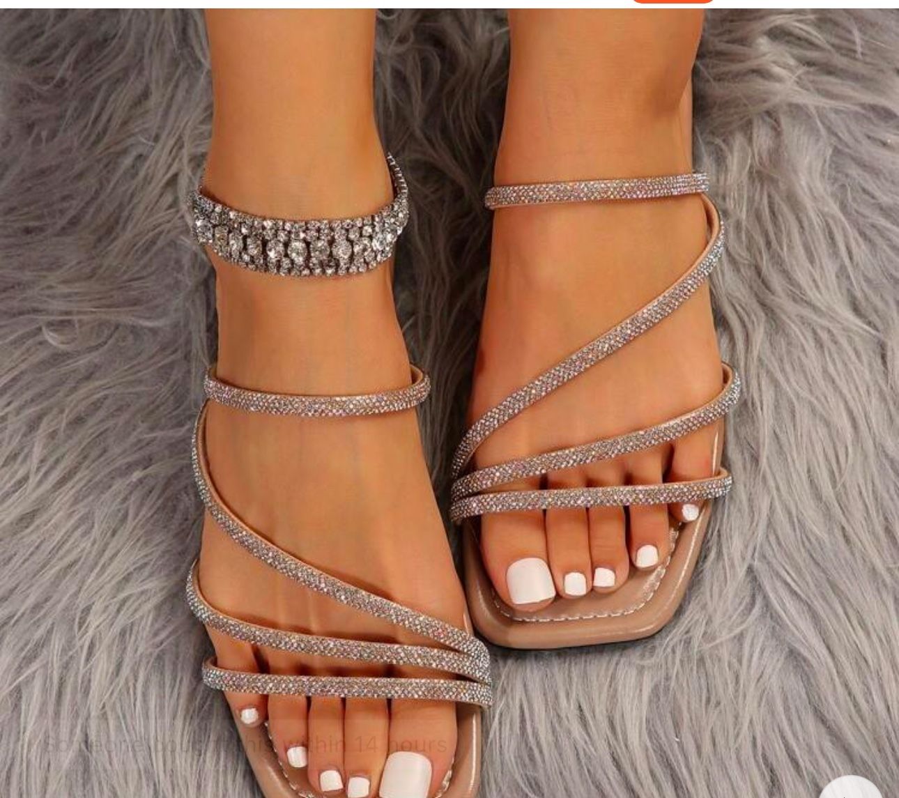 Rhinestone Flat Slip-On Sandals, Casual Comfortable Outdoor Wear For Women size 8