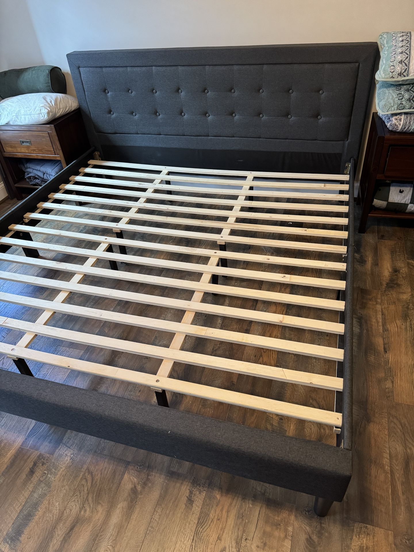 Gray Upholstered King Bed Frame