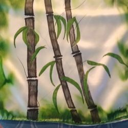100% Hand Painted Silk Scarf,  Bamboo/Beautiful Green Design, 68" Long, 15" Wide