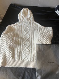 Fear of God Essentials Men’s White Cable-Knit Knit Hoodie