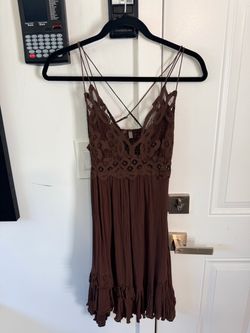 FREE PEOPLE BRAND LACE CHOCOLATE BROWN MINI DRESS. XS/SMALL