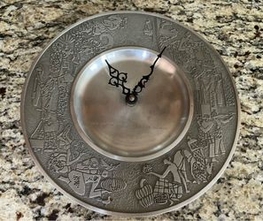Vintage Malaysian Pewter Wall Clock w/ Intricate Designs