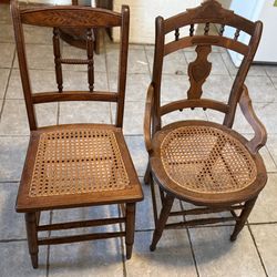(2) Vintage Eastlake  Victorian Style Chairs with Ratan Caning Seats