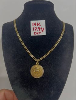 14K Solid Gold Chain and Pendant For Wedding 17.9Gr 24 Inches Long