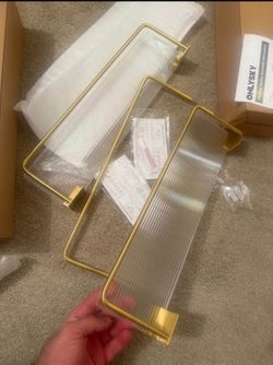 Adhesive Bathroom Shelves, Acrylic Floating Bathroom Shelves, Rental Friendly Wall Shelf No Drill (Gold, 15.7 Inches)  New sealed packaging  Pick up A
