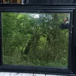 Large Mirror With Black Wooden Frame