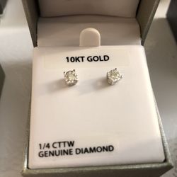 10kt White Gold 1/4ctw Natural Round White Diamond Stud Earrings 