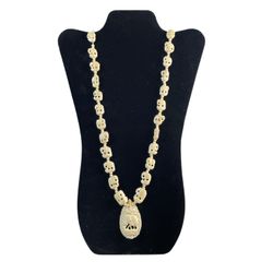 Vintage Plastic Celluloid Cream Carved elephant Necklace Pendant