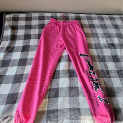 Sp5der Pink rhinestone sweatpants