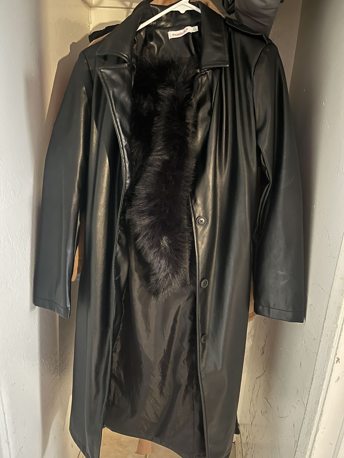 Faux leather jacket + removable fur