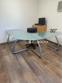 Glass L shape Office Desk