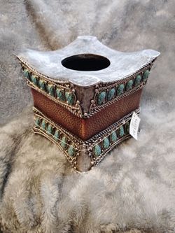 De Leon Collections Turquoise and faux Leather Tissue Box