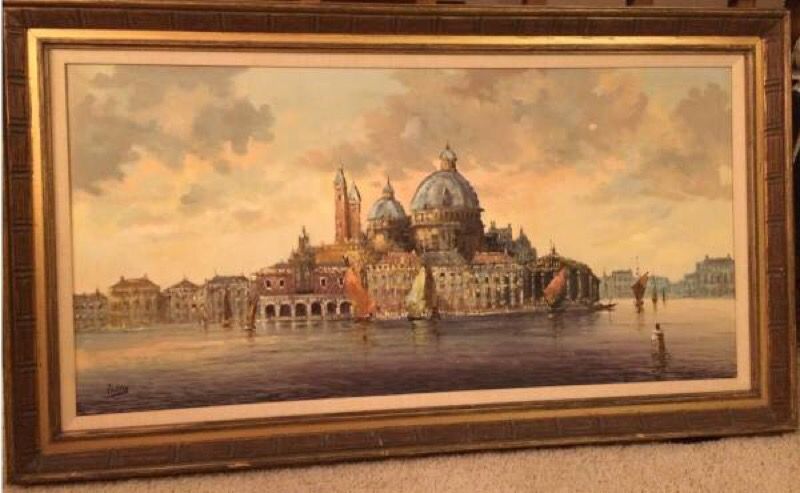 Vintage Oil on Canvas Painting by Risetto