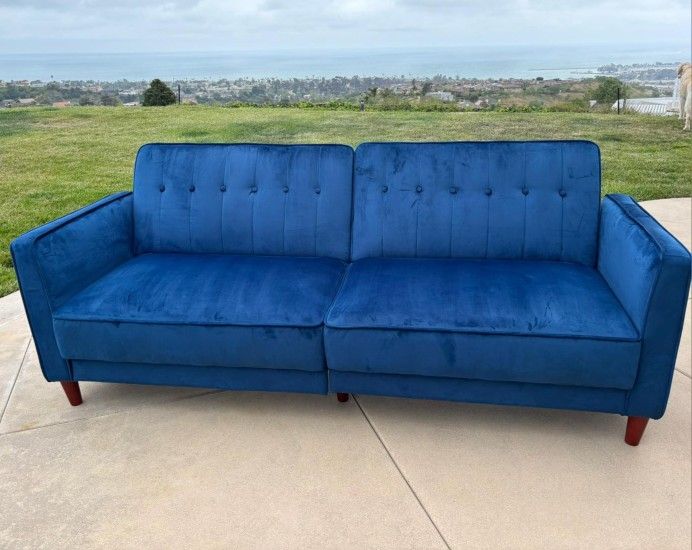 Blue Velvet Sofa Couch and Bed