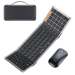 ProtoArc Foldable Keyboard and Mouse, XKM01 True Full-Size Folding Keyboard Mouse Combo for Business and Travel, 2.4G+Dual Bluetooth Portable Mouse Ke