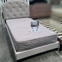 Twin Size Bed Frame With A Mattress (available In Two Colors)