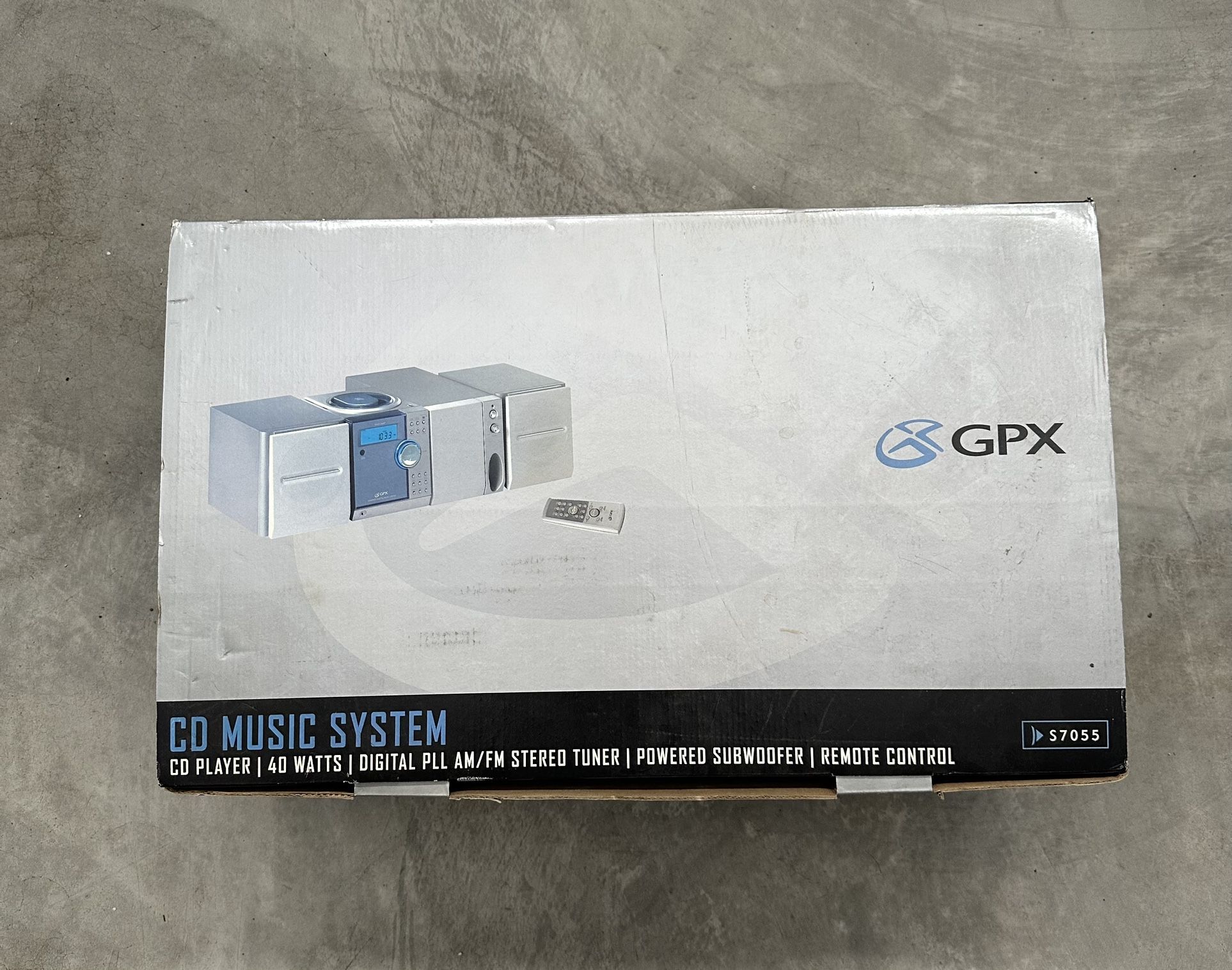 GPX CD MUSIC SYSTEM w/Speakers Remote Subwoofer BRAND NEW! NEVER OPENED!
