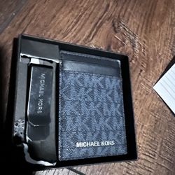 Blue Michael Kors Monogram Wallet With Money Clip 
