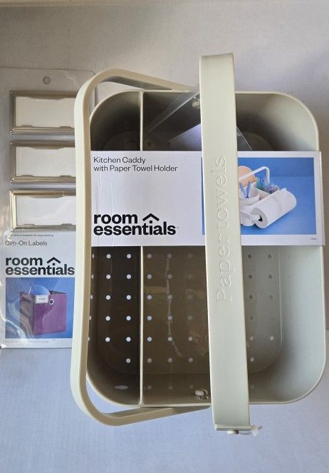Kitchen Caddy With Paper Towel Holder & Clip On Labels