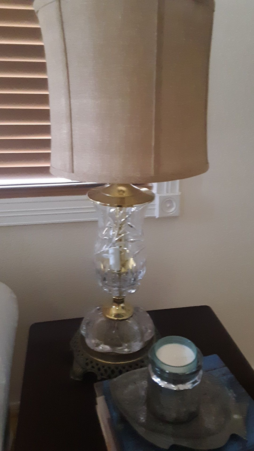 Chrystal lamps two brass trim .shades not included