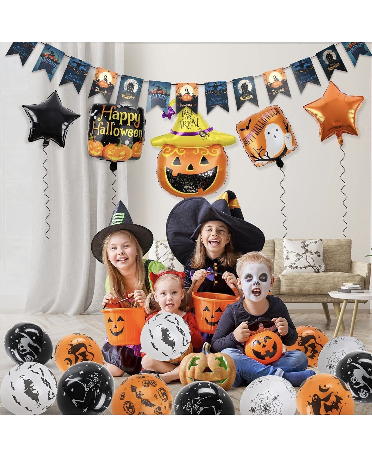 Pumpkin Halloween Party Decorations Foil Balloons Toy Kit, Halloween Party Decorations Supplies for Indoor, Outdoor, Garden, Yard, Halloween Decoratio