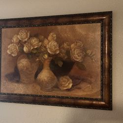 Beautiful Oil On Canvas White Rose Artwork,Beautifully Framed